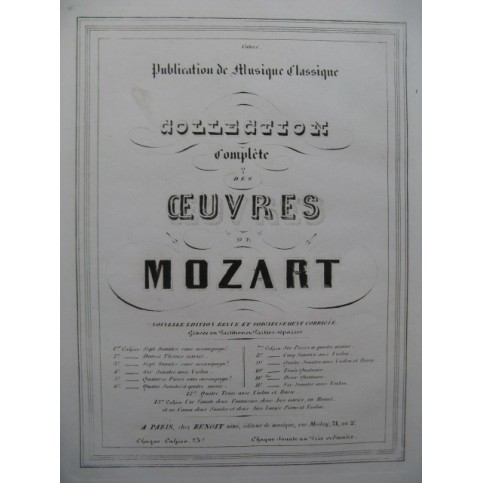 MOZART W. A. Quatre Sonates Piano 4 mains ca1850