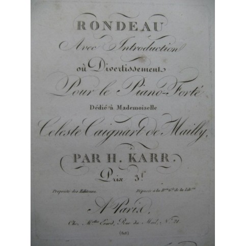 KARR Henry Rondeau avec Introduction Piano ca1830