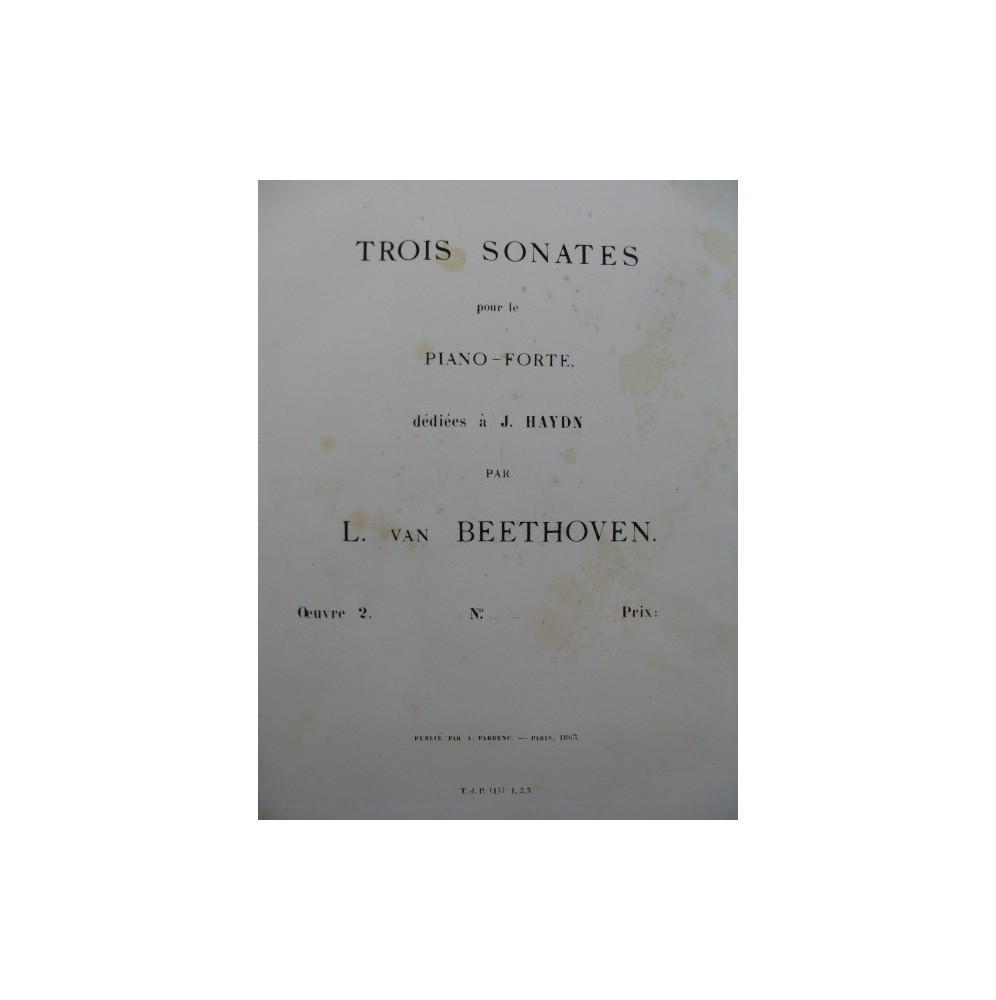 BEETHOVEN Sonate op 2 No 1 Piano 1863