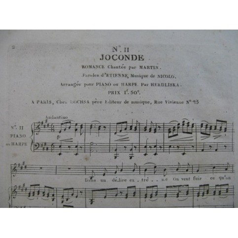 ISOUARD Nicolo Joconde No 11 Chant Piano ou Harpe ca1814