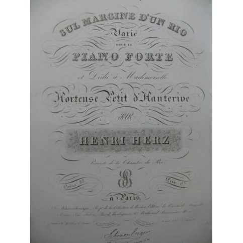 HERZ Henri Sul Margine d'un Rio Varié Piano ca1830﻿