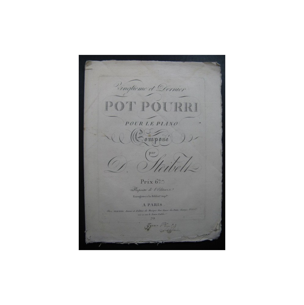 STEIBELT Daniel Pot Pourri No 20 Piano ca1805