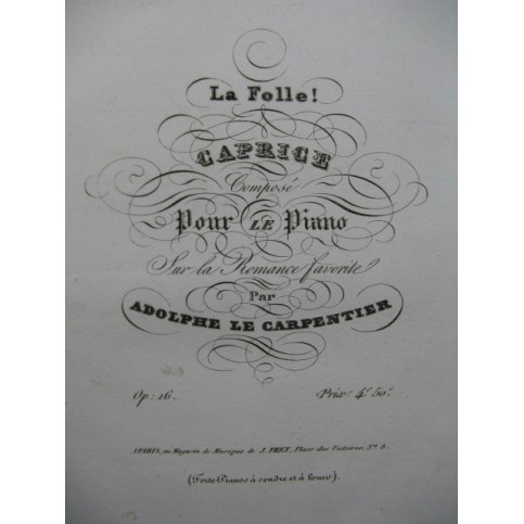 LE CARPENTIER Adolphe La Folle Piano ca1850