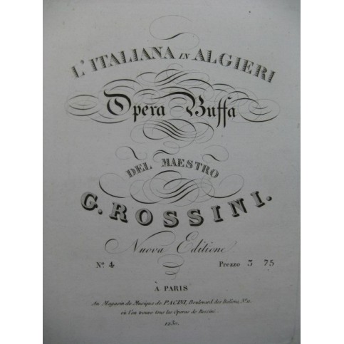 ROSSINI G. L'Italiana in Algieri No 4 Chant Piano ca1820