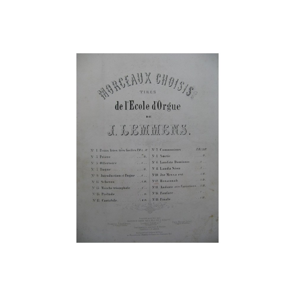 LEMMENS Jacques-Nicolas Hosannah Orgue ca1867