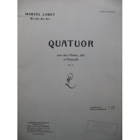 LABEY Marcel Quatuor 2 Violons Alto Violoncelle 1920