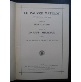 MILHAUD Darius Le Pauvre Matelot Chant Piano 1950