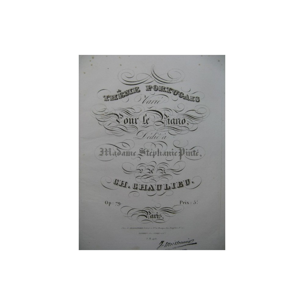 CHAULIEU Charles Thême Portugais Piano 1830