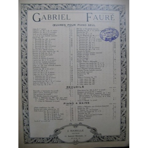 FAURE Gabriel 4ème Nocturne Piano