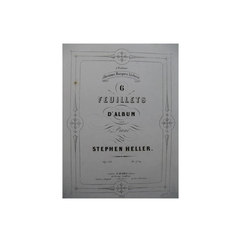 HELLER Stephen 6 Feuillets d'Album Piano 1854