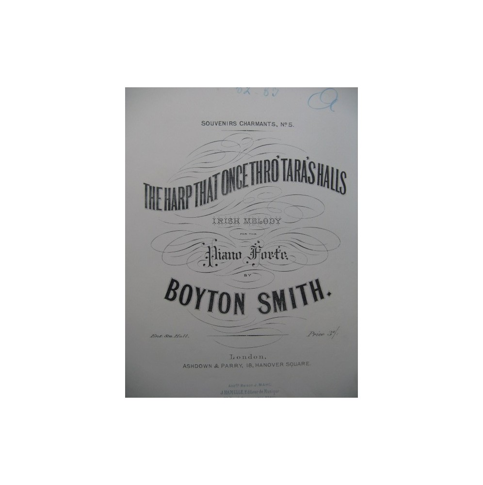 BOYTON SMITH The Harp That Once Thro'Taras'Halls Piano XIXe siècle