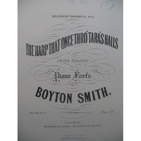 BOYTON SMITH The Harp That Once Thro'Taras'Halls Piano XIXe siècle