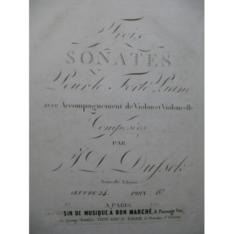 DUSSEK J. L. Sonate No 3 Piano ca1820