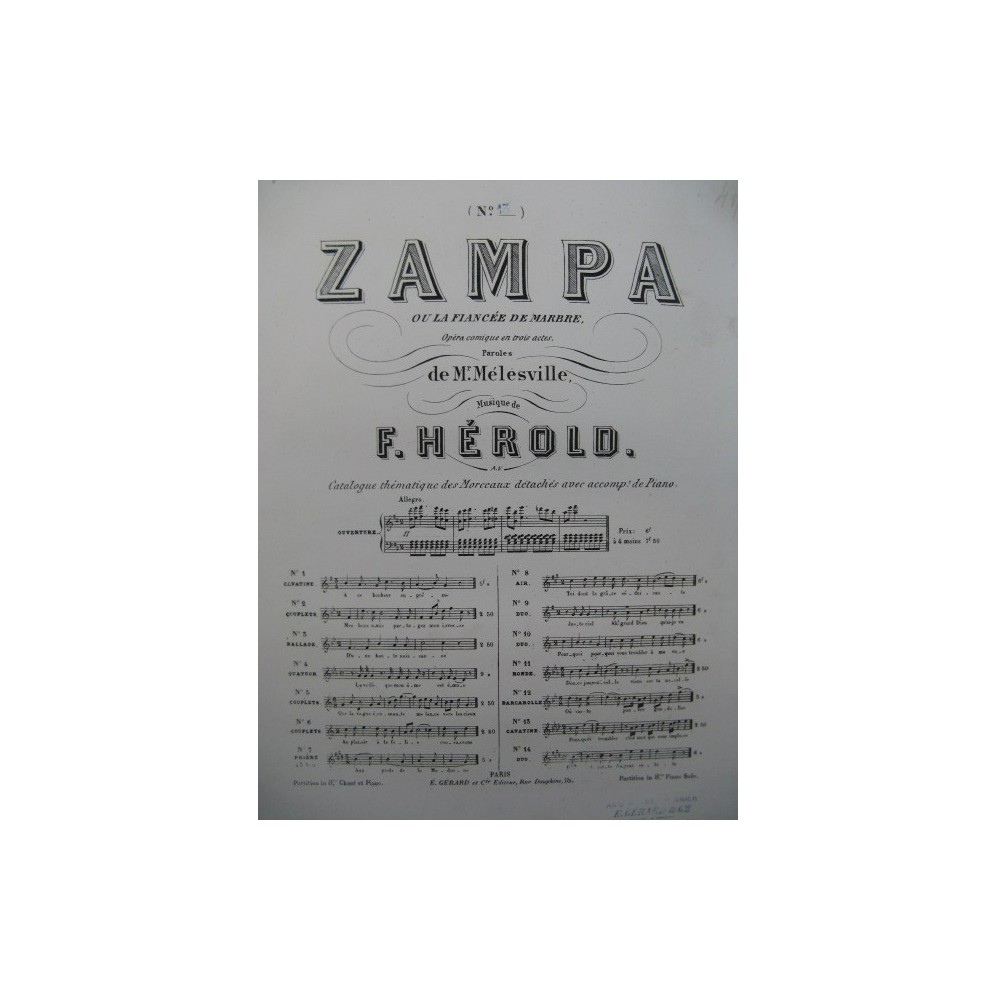 HÉROLD Ferdinand Zampa No 13 Chant Piano XIXe