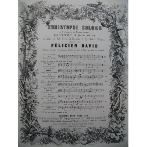 DAVID Félicien Christophe Colomb No 4 bis Chant Piano ca1860