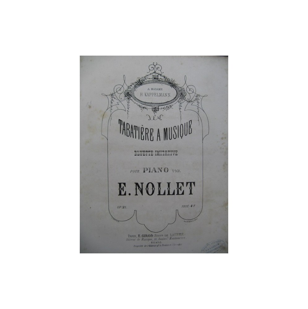 NOLLET E La Tabatière à Musique Piano XIXe siècle