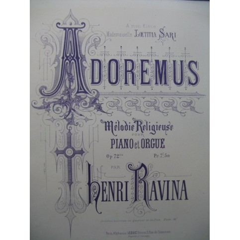 RAVINA Henri Adoremus op 72 Piano Orgue 1874