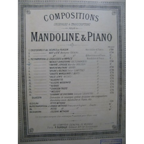 PIETRAPERTOSA J. Menuet Directoire Piano Mandoline XIXe