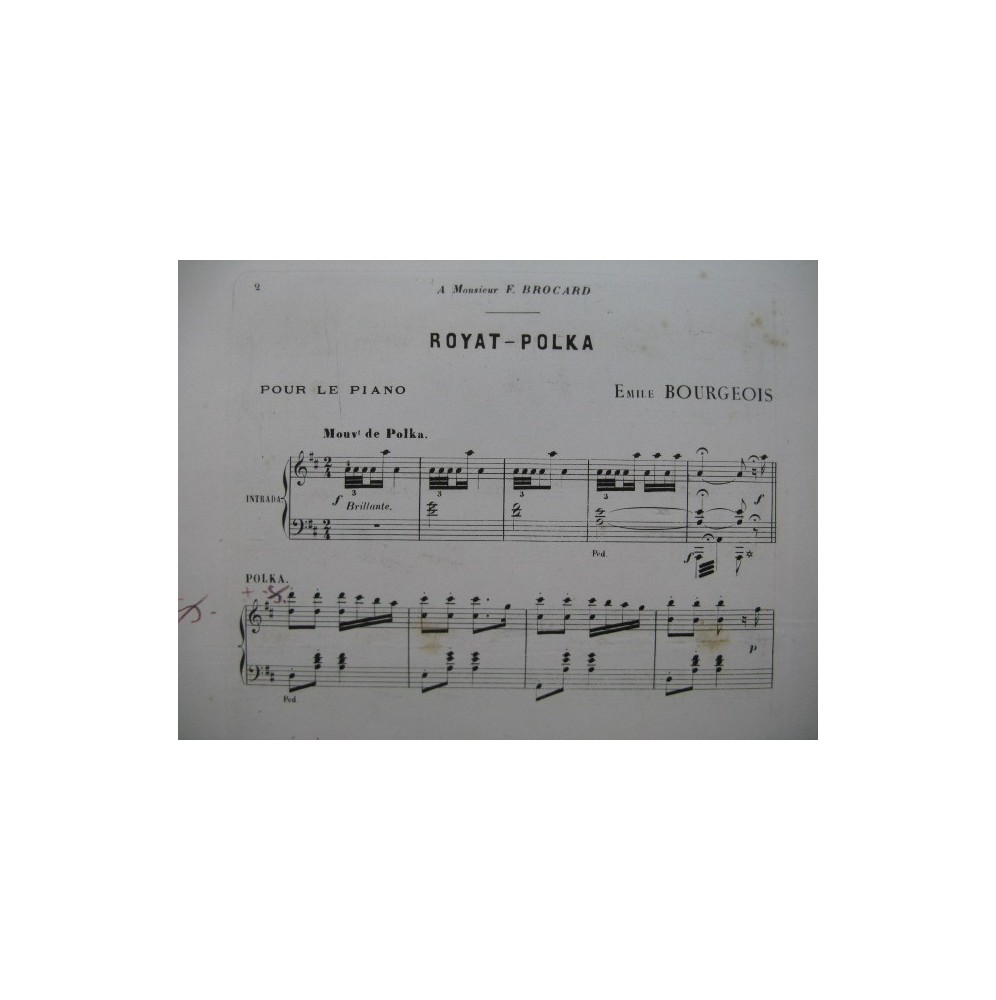 BOURGEOIS Emile Royat Polka Dédicace Piano 1891