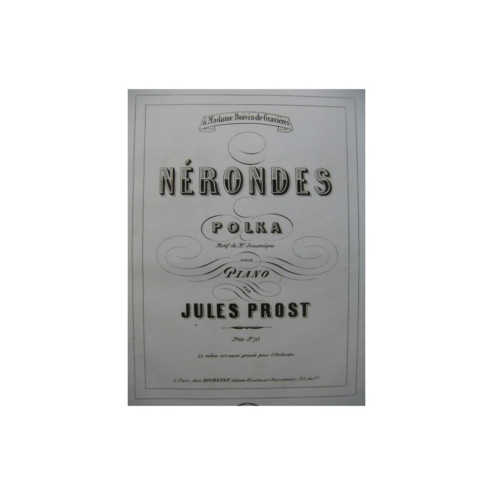 PROST Jules Nérondes JOUANIQUE Dédicace Piano XIXe siècle