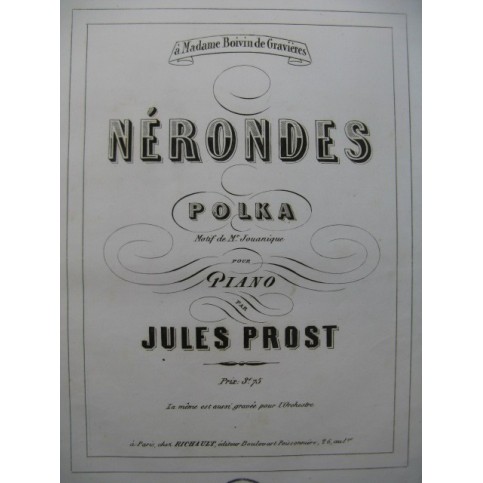 PROST Jules Nérondes JOUANIQUE Dédicace Piano XIXe siècle