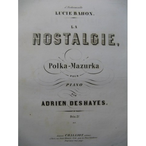 DESHAYES Adrien Nostalgie Piano XIXe siècle