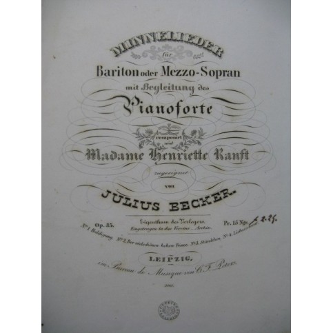 BECKER Julius Minnelieder Chant Piano ca1845