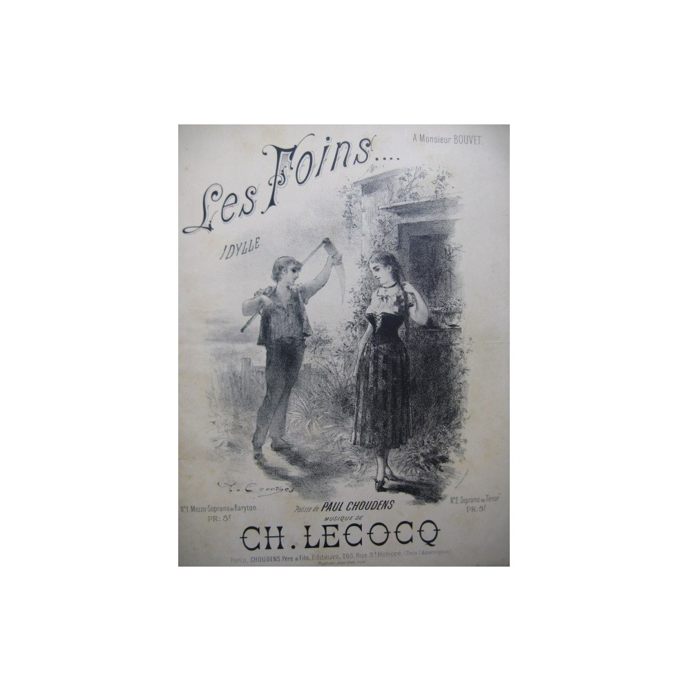 LECOCQ Charles Les Foins Dédicace Chant Piano ca1885