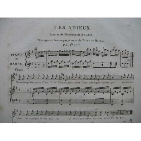 Les Adieux & Réponse aux Adieux Chant Piano ou Harpe XIXe