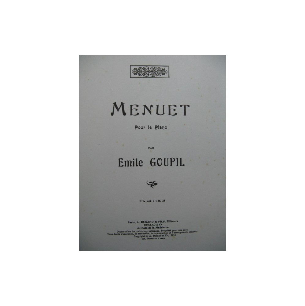 GOUPIL Emile Menuet Piano 1910