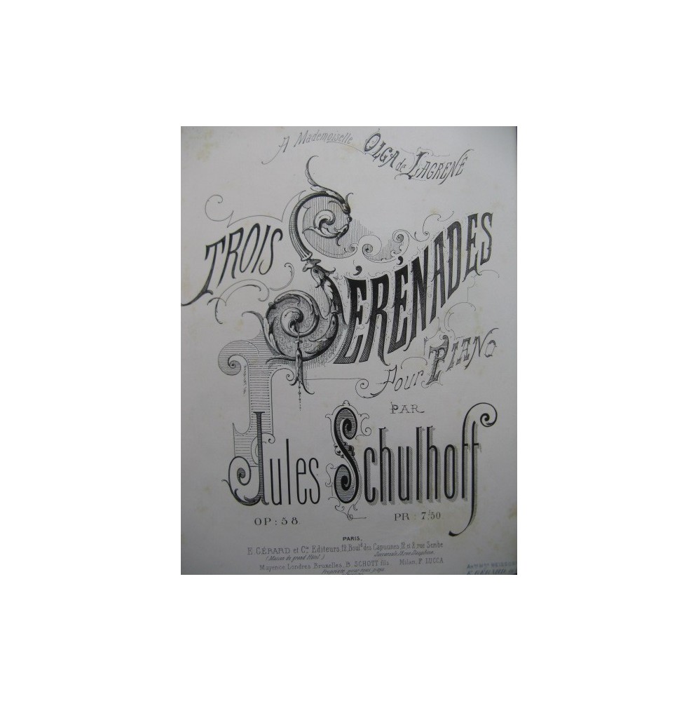 SCHULHOFT Jules Trois Sérénades Piano 1869