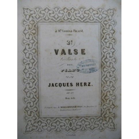 HERZ Jacques Seconde Valse Brillante Piano 1849