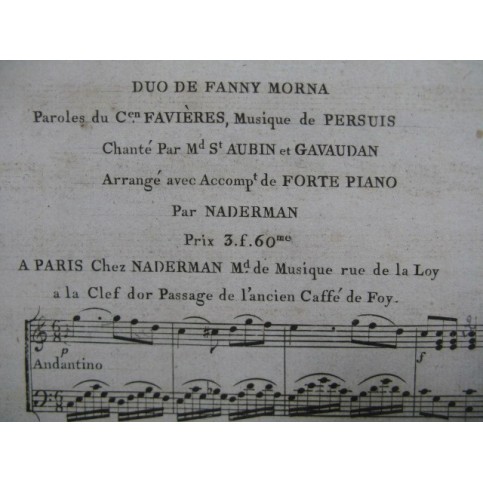 PERSUIS Fanny Morna ou l'Ecossaise Duo Chant Piano ca1805
