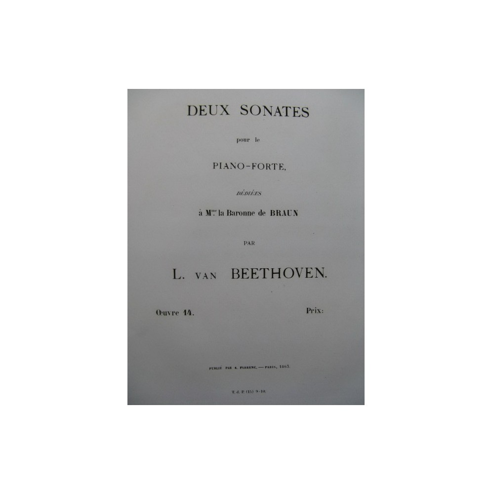 BEETHOVEN Sonate op 14 No 1 Piano 1863
