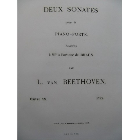 BEETHOVEN Sonate op 14 No 1 Piano 1863