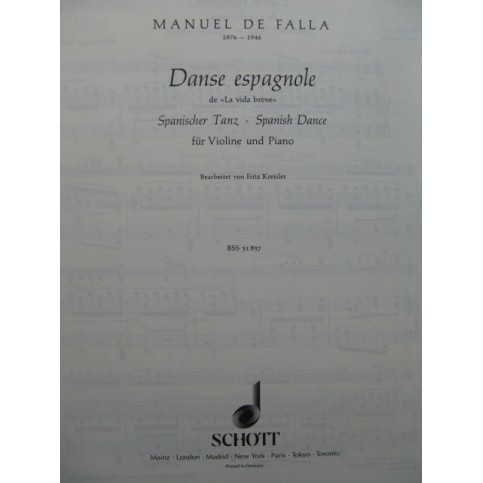 DE FALLA Manuel Danse Espagnole Violon Piano