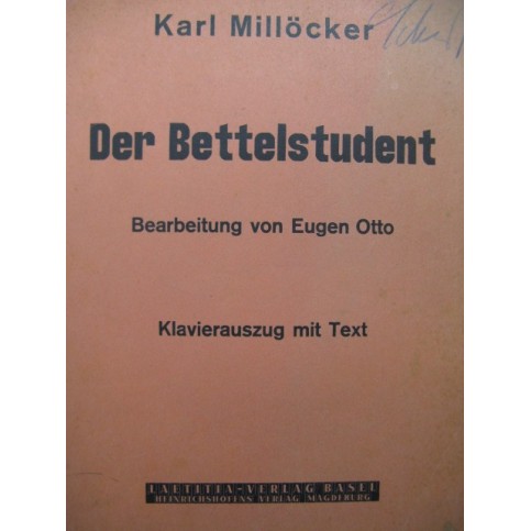 MILLÖCKER Karl Der Bettelstudent Opéra Chant Piano 1935