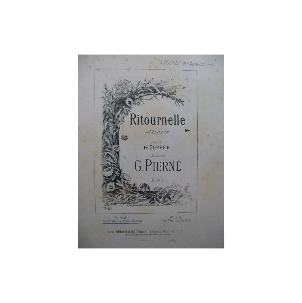 PIERNÉ Gabriel Ritournelle Mélodie Chant Piano ca1887
