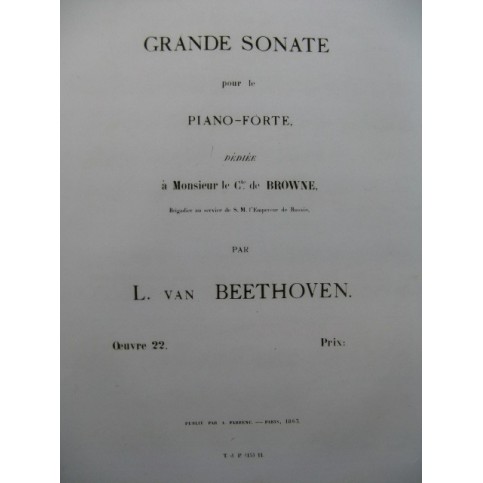 BEETHOVEN Sonate op 22 Piano 1863