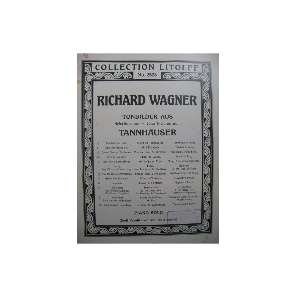 WAGNER Richard Erster Gesang Wolframs Piano
