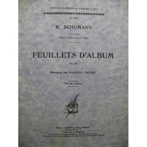 SCHUMANN Robert Feuillets d'Album op 124 Piano