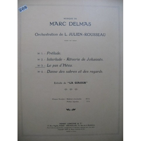 DELMAS Marc La Giaour No 3 Le Pas d'Héva Orchestre 1929