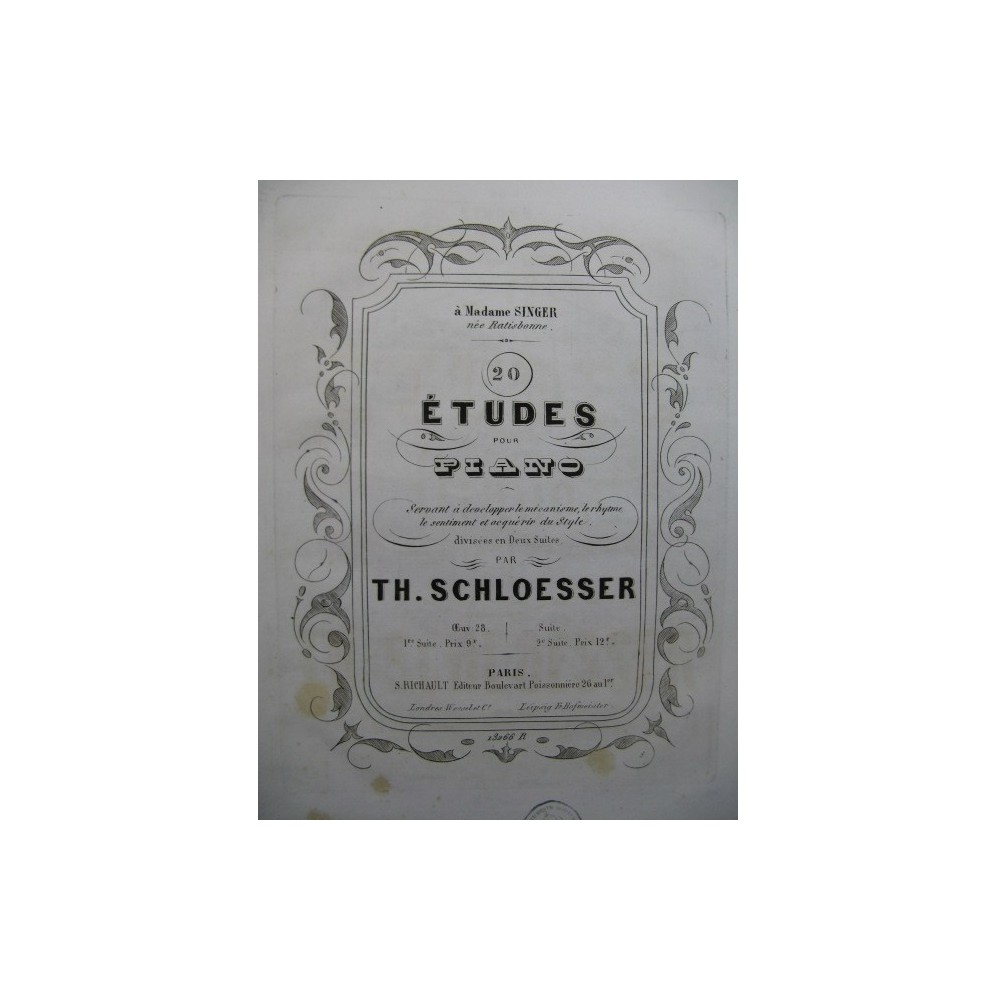 SCHLOESSER Th. 1ère Suite No 1 à 10 Piano 1859