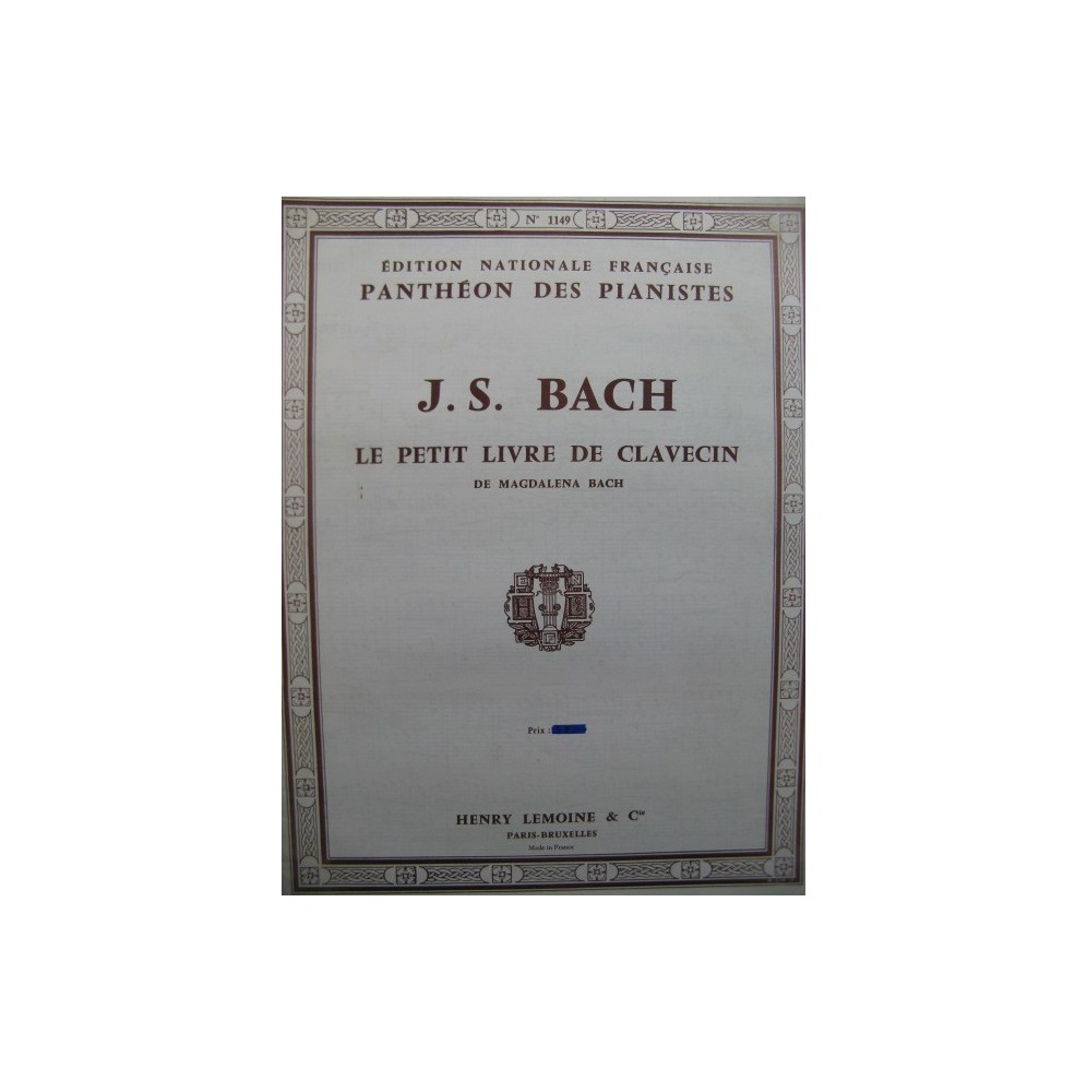 BACH J. S. Le Petit Livre de Clavecin de Magdalena Bach Piano
