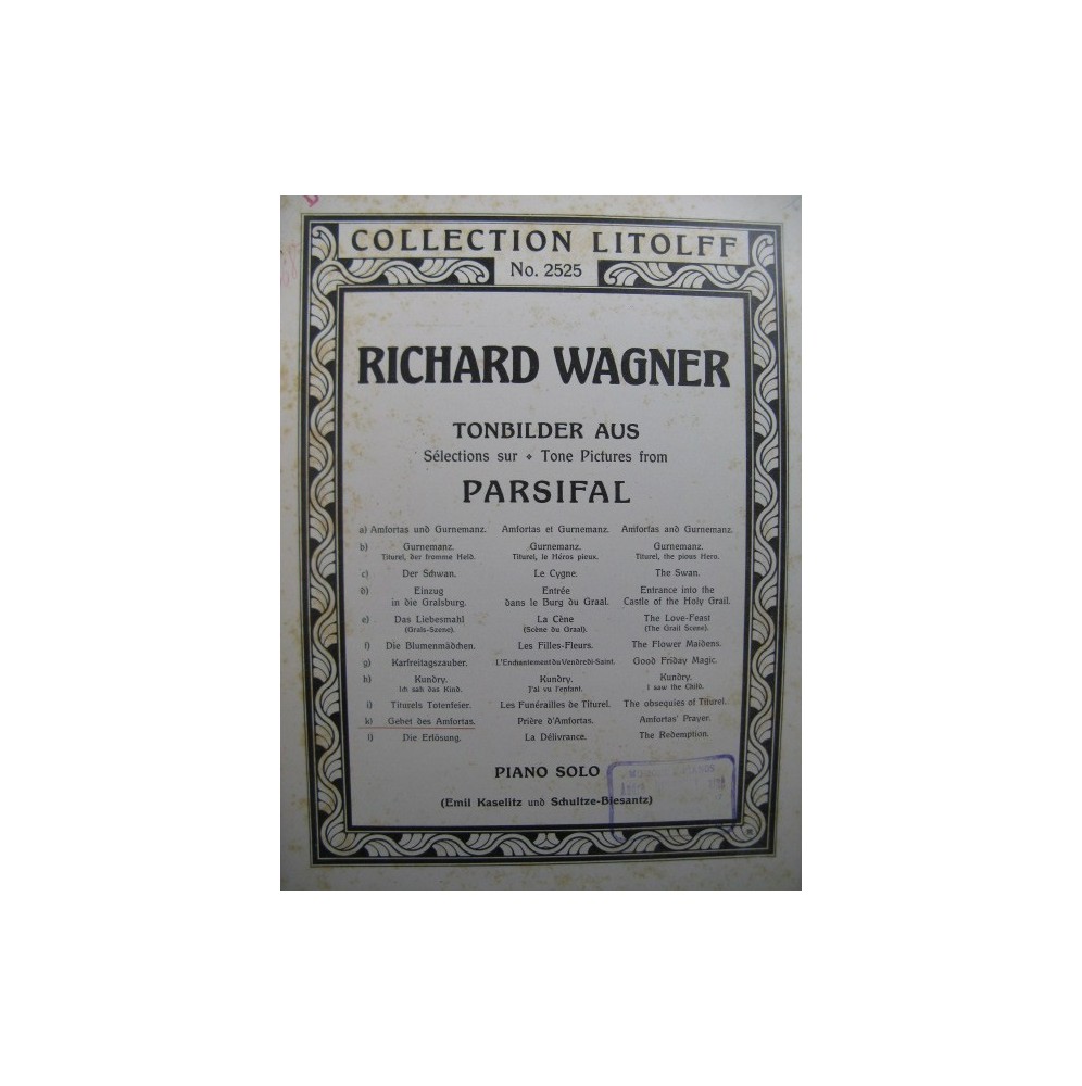 WAGNER Richard Parsifal Gebet des Amfortas Piano