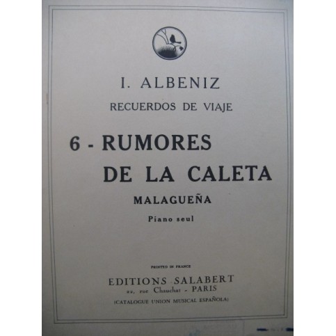 ALBENIZ Isaac Recuerdos De Viaje Piano 1929