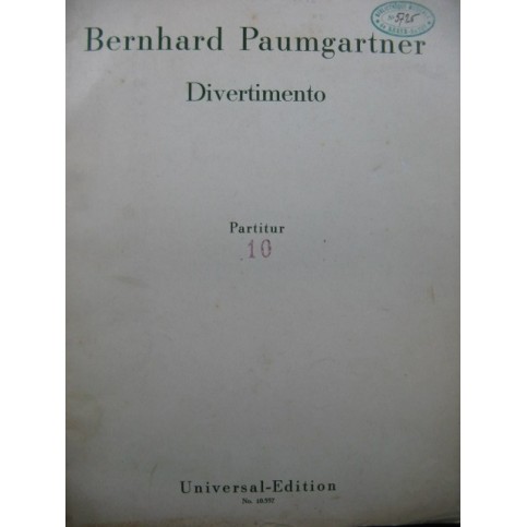 PAUMGARTNER Bernhard Divertimento Orchestre