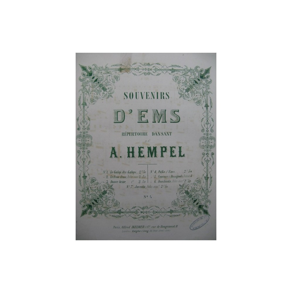 A. HEMPEL Souvenirs d Ems Piano ca1858