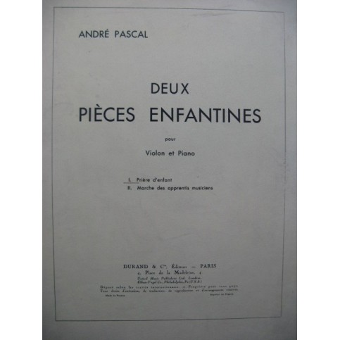 PASCAL André Prière d'Enfant Piano Violon 1951