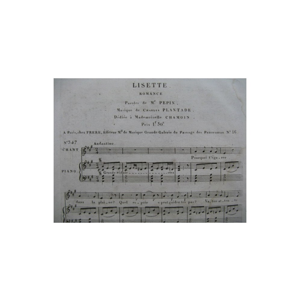 PLANTADE Charles Lisette Chant Piano ca1830